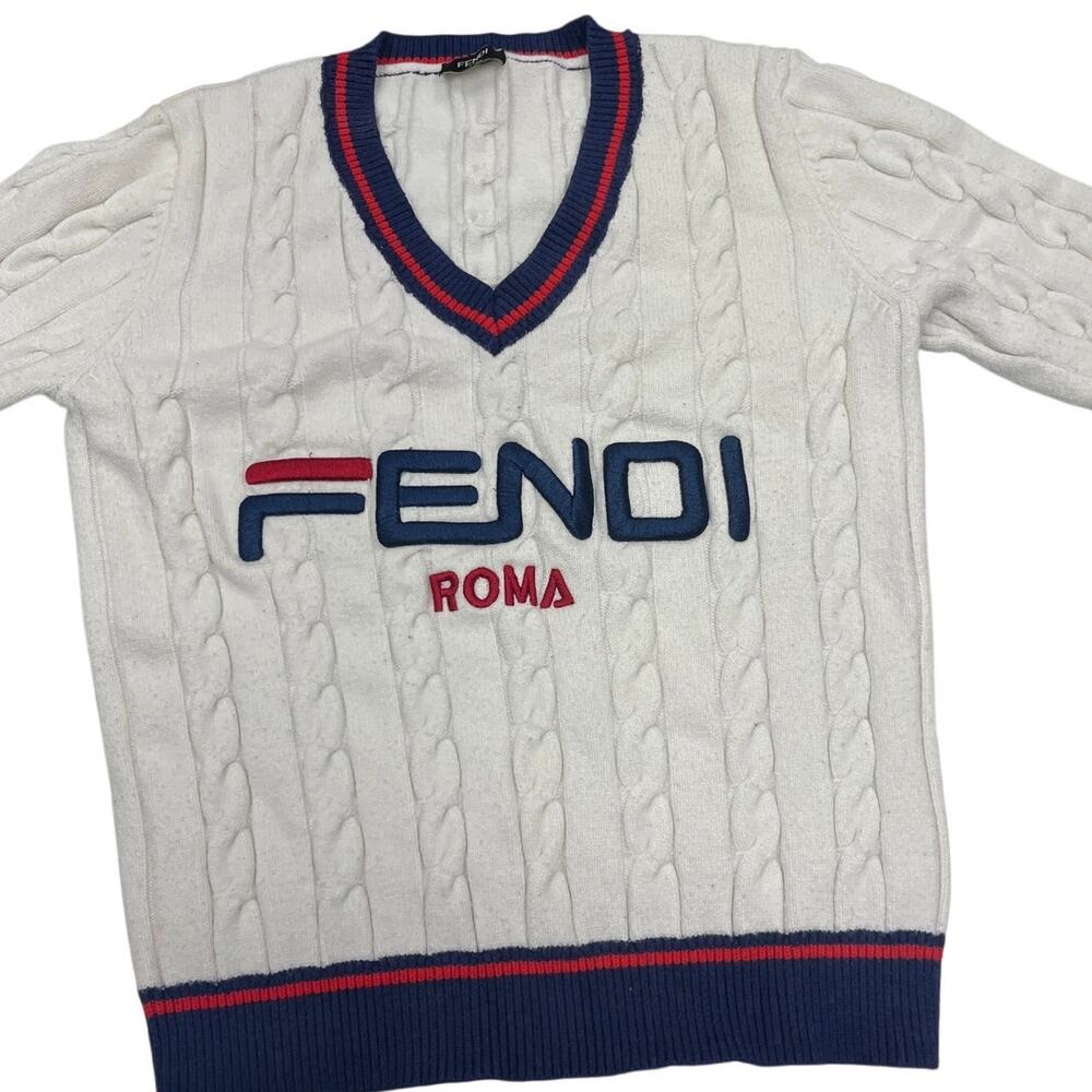 Fendi Roma Cable Knit Wool Sweater Off White Small Italy
